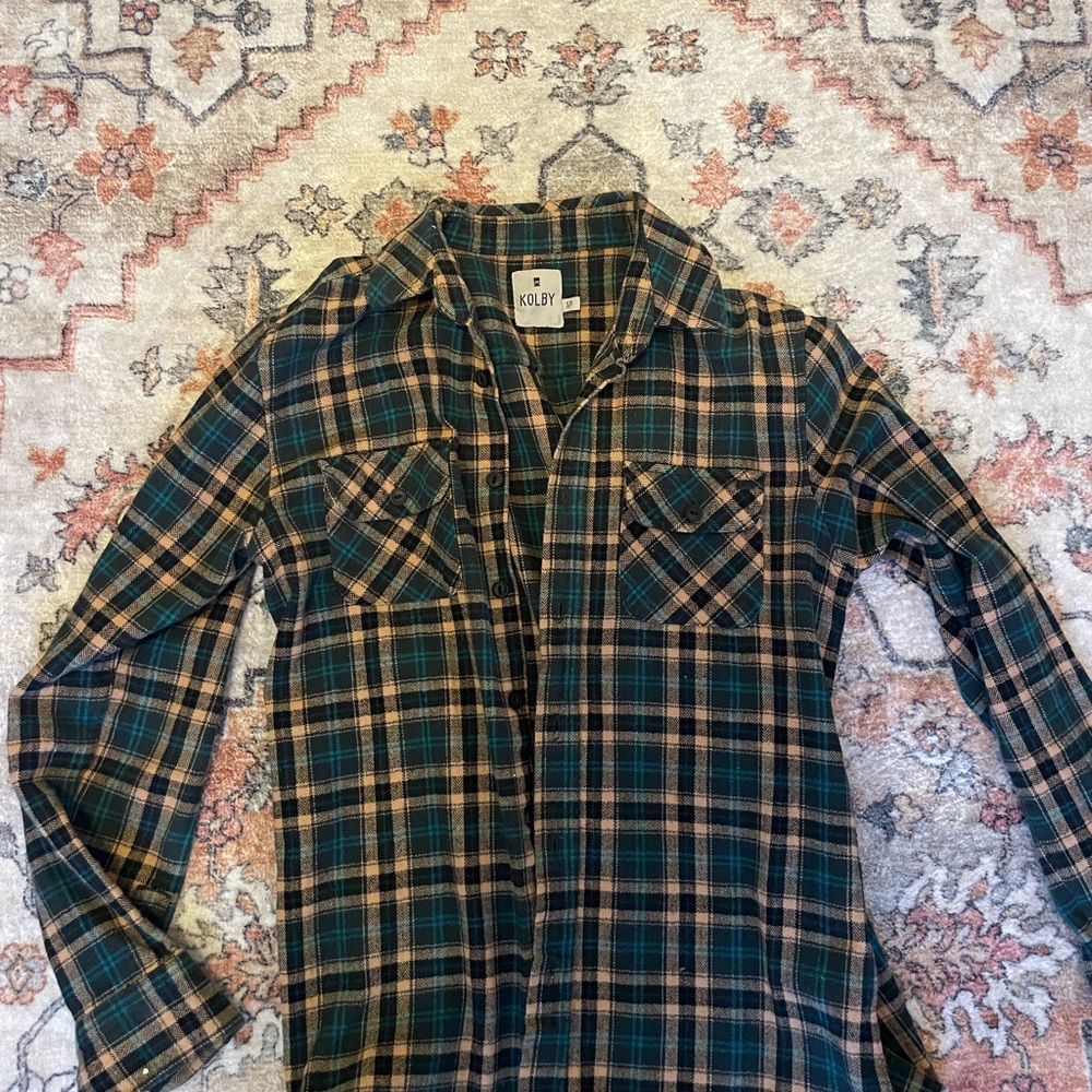 Plaid Men's Shirt - Green and Tan
